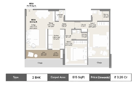 2 BHK 815 SqFt